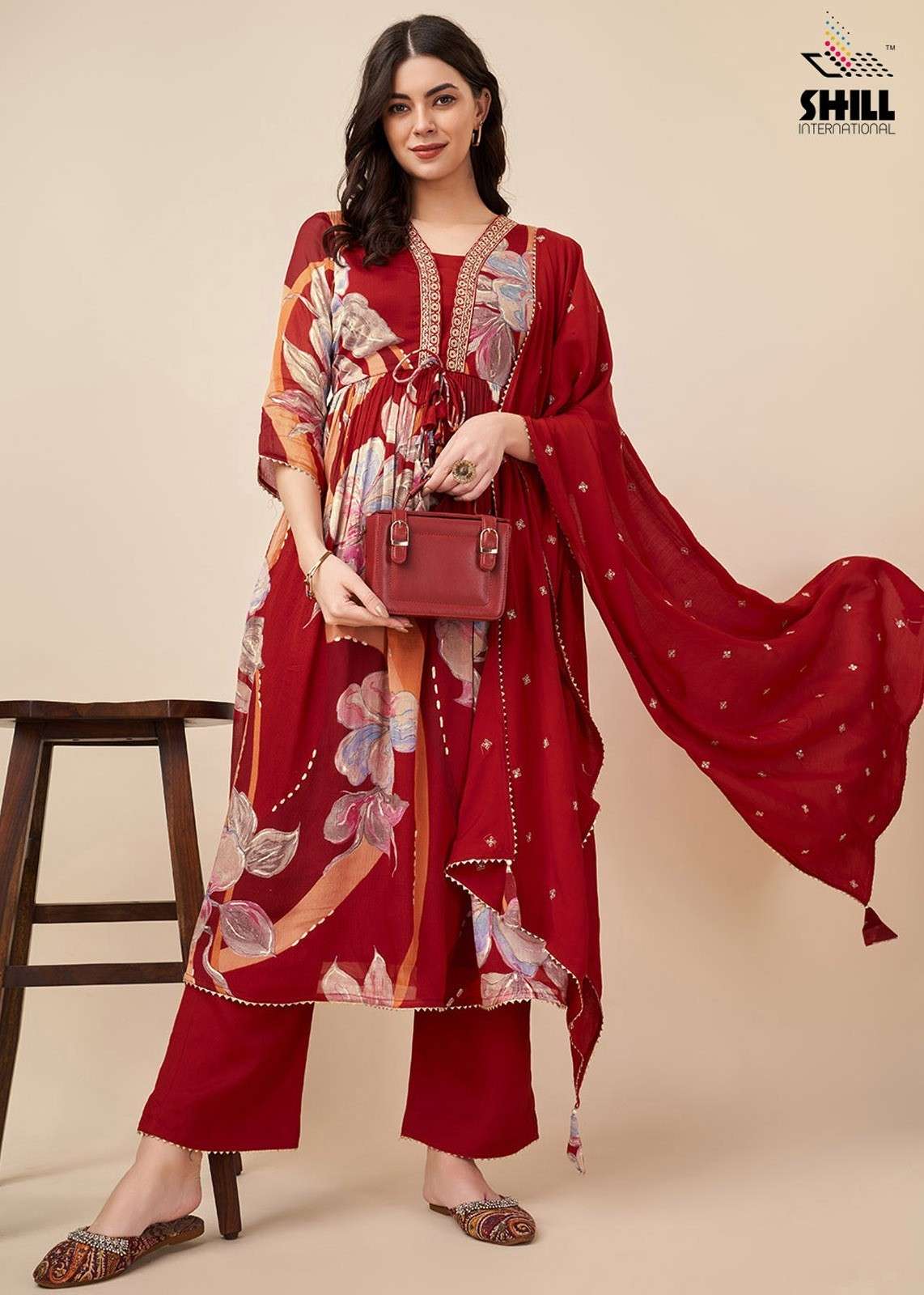 Red Digital Printed Kurta..